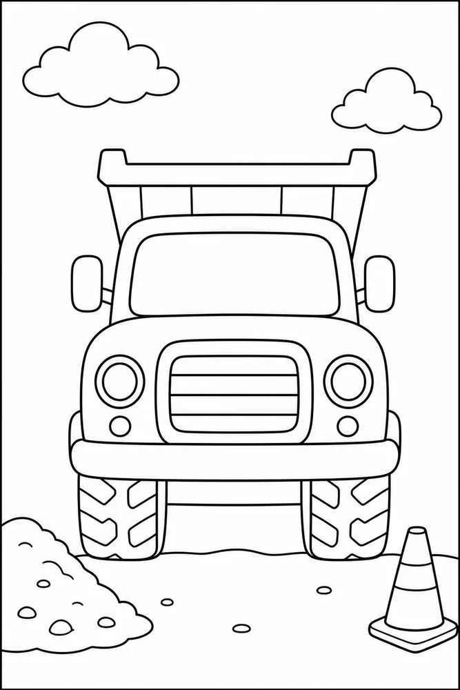 Construction Truck Coloring Pages preview: Construction Truck Construction Truck Front View coloring page