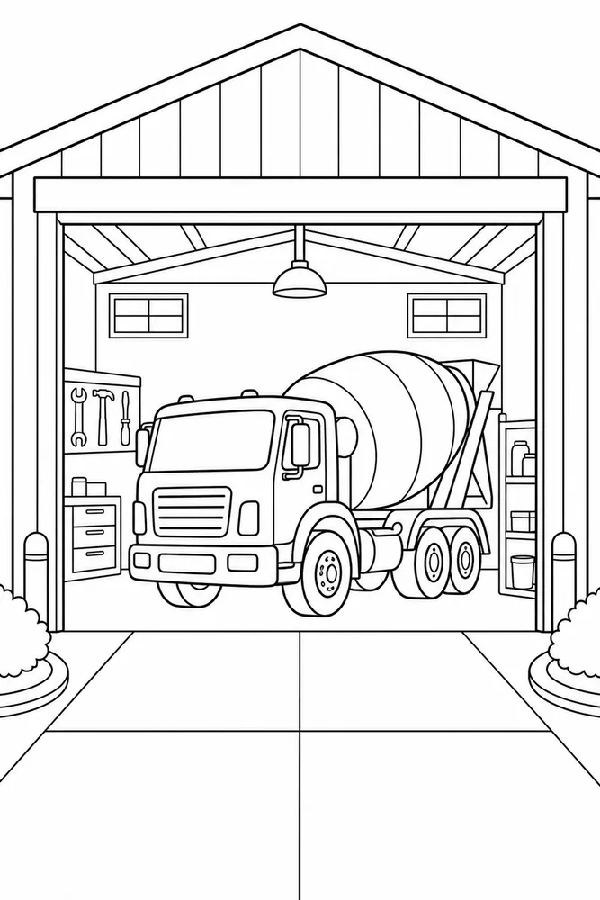 Construction Truck Construction Truck Garage Bay coloring page