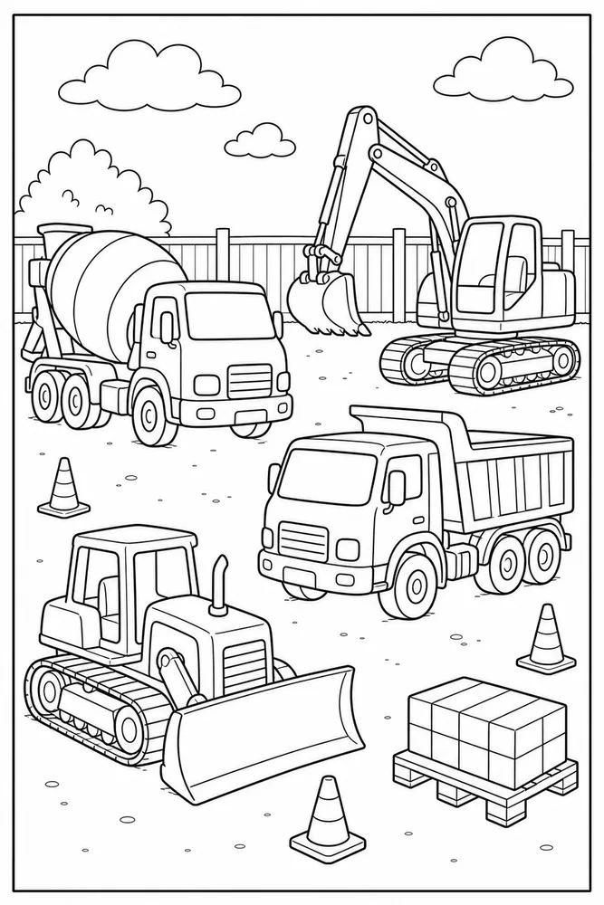 Construction Truck Construction Truck Parking Lot coloring page