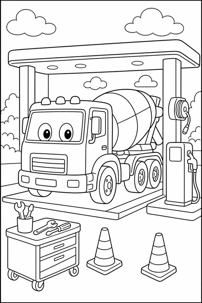 Construction Truck Construction Truck Service Station coloring page
