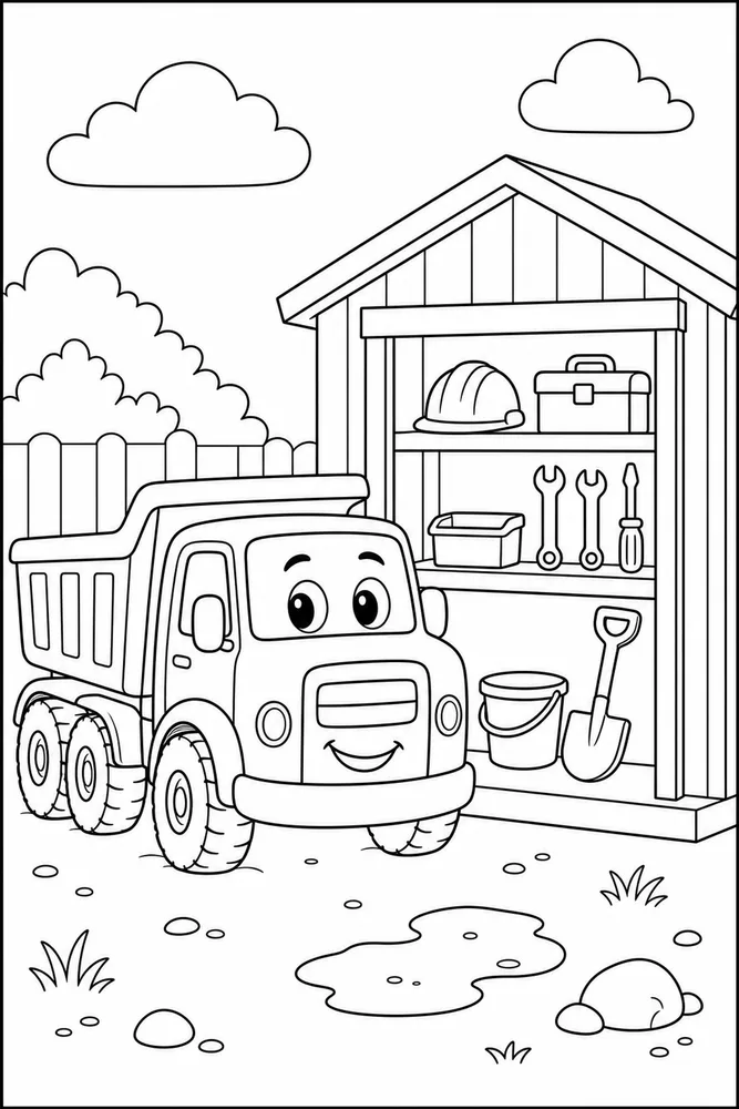 Construction Truck Construction Truck Tool Shed coloring page