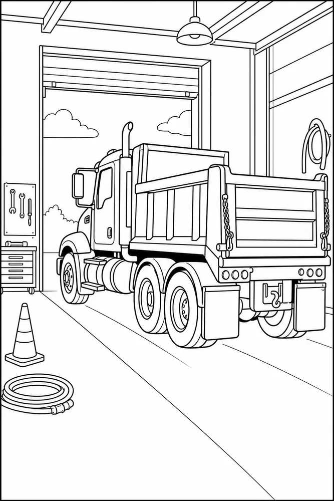 Diesel Truck Diesel Truck Garage Bay coloring page
