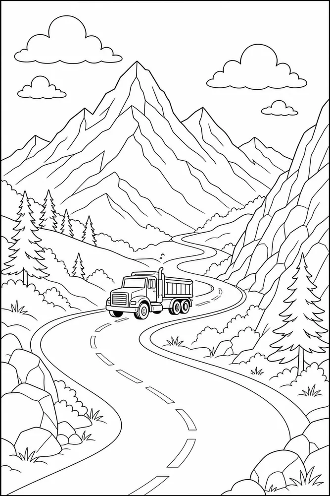 Diesel Truck Diesel Truck Mountain Road coloring page