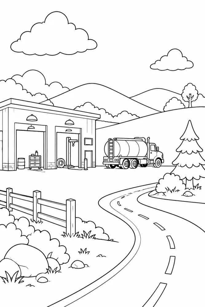 Diesel Truck Diesel Truck Service Station coloring page
