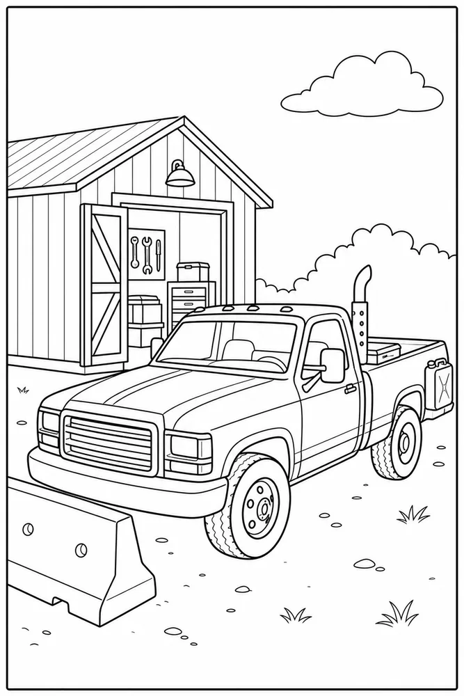 Diesel Truck Diesel Truck Tool Shed coloring page