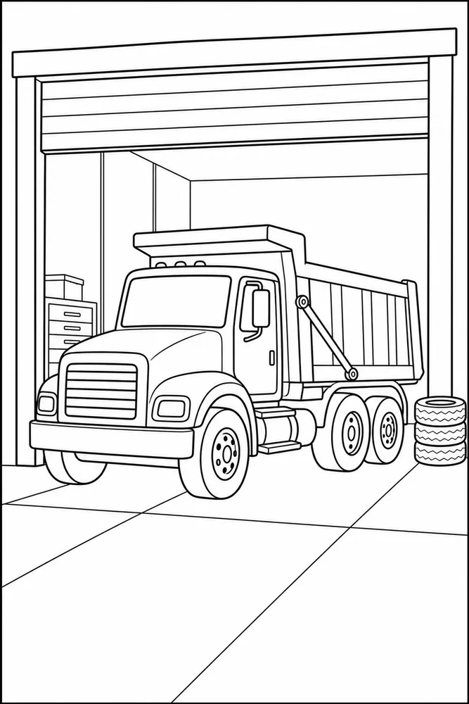 Dump Truck Dump Truck Garage Bay coloring page