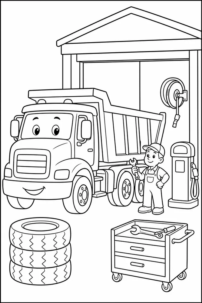 Dump Truck Dump Truck Service Station coloring page