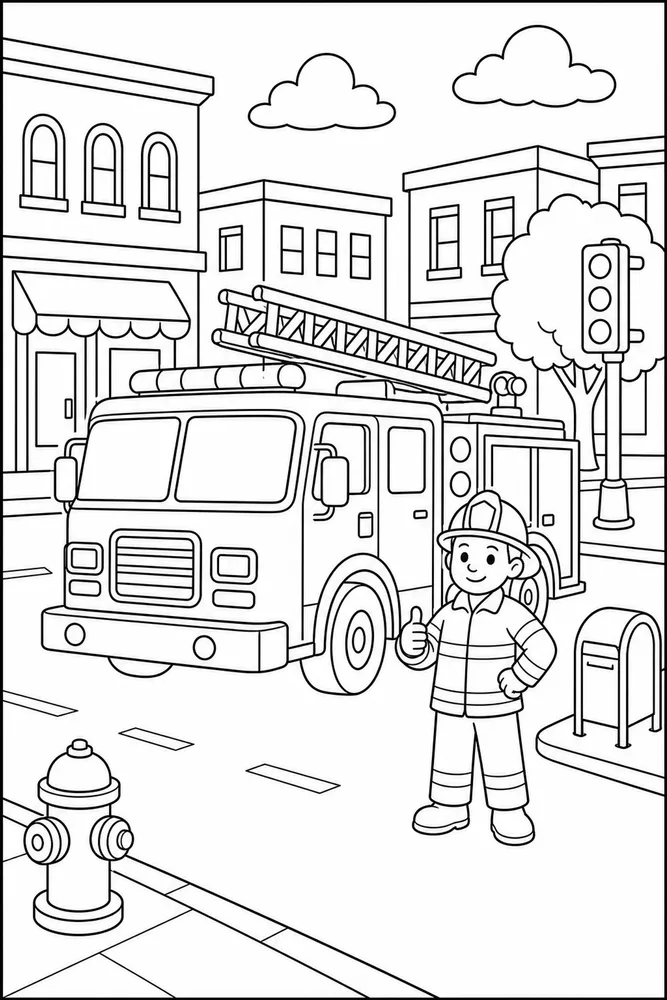 Fire Truck Fire Truck City Street coloring page