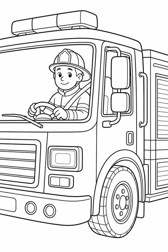 Fire Truck Fire Truck Driver Cab Detail coloring page