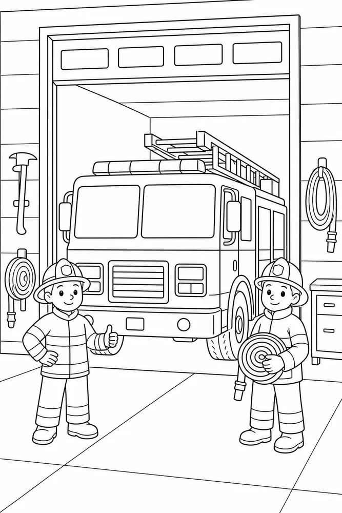 Fire Truck Fire Truck Garage Bay coloring page