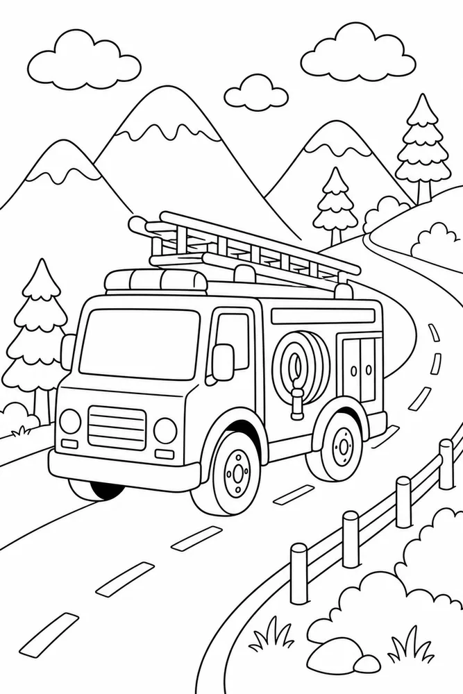Fire Truck Fire Truck Mountain Road coloring page