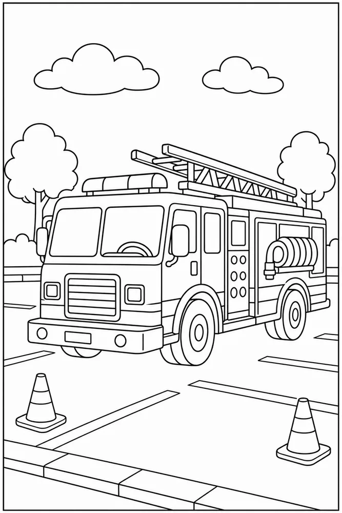 Fire Truck Fire Truck Parking Lot coloring page