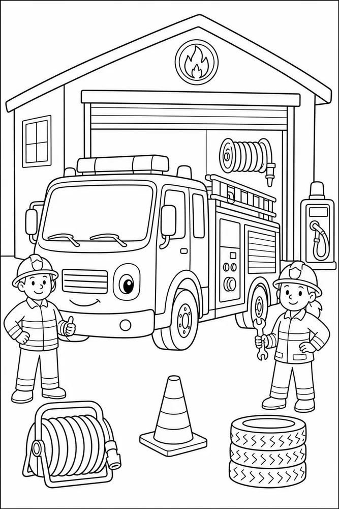 Fire Truck Fire Truck Service Station coloring page