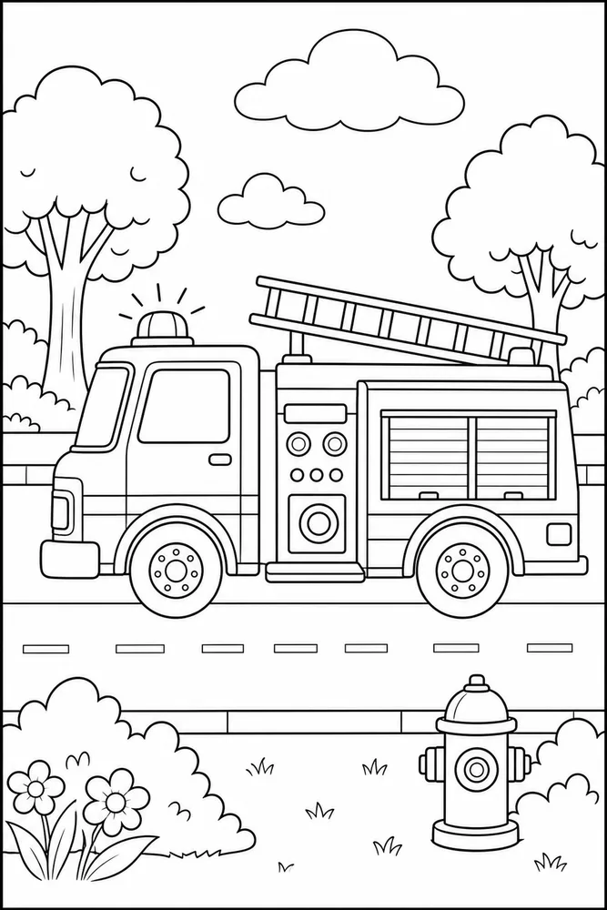Fire Truck Fire Truck Side Road coloring page
