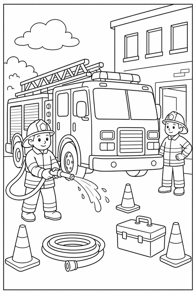 Fire Truck Fire Truck Work Site coloring page