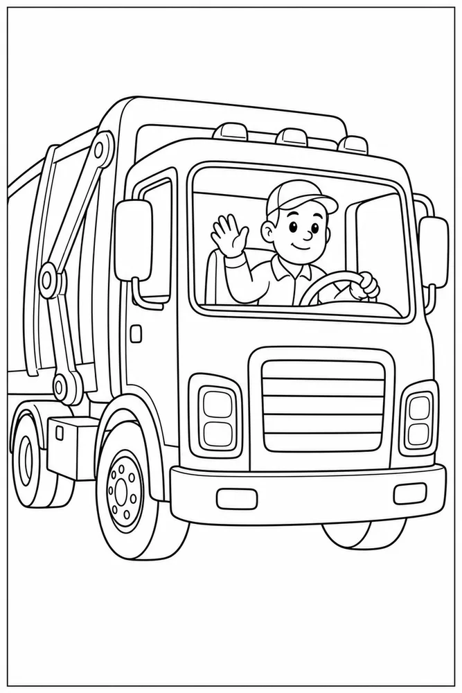 Garbage Truck Garbage Truck Driver Cab Detail coloring page