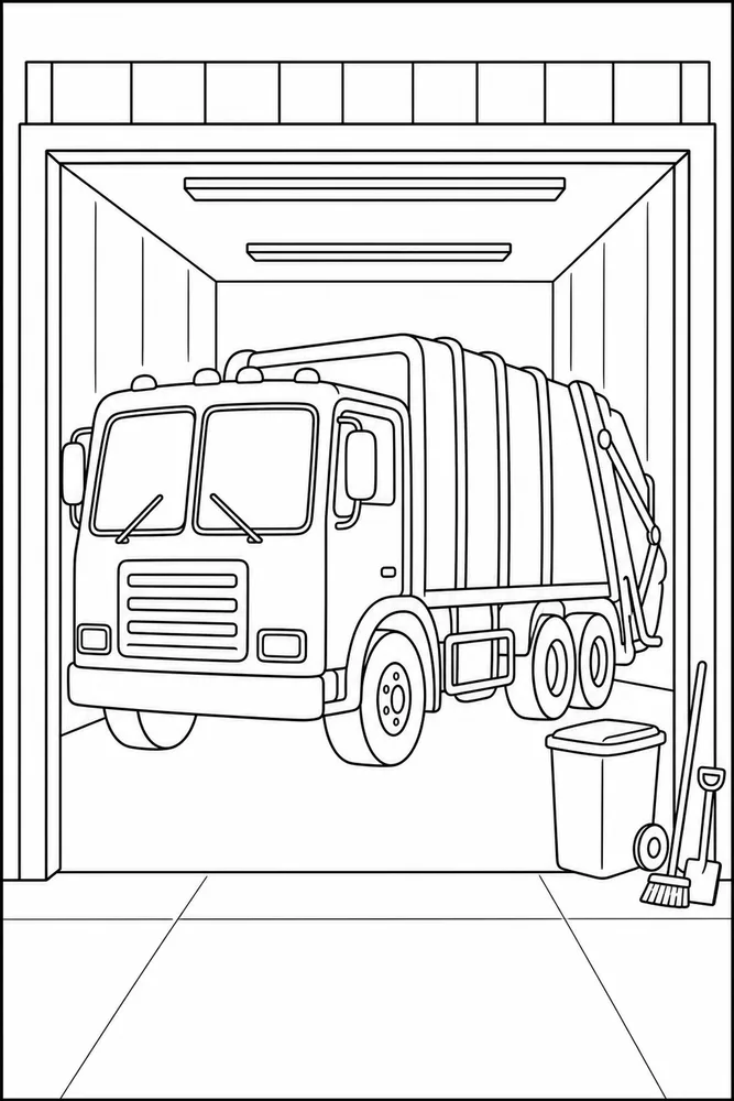 Garbage Truck Garbage Truck Garage Bay coloring page