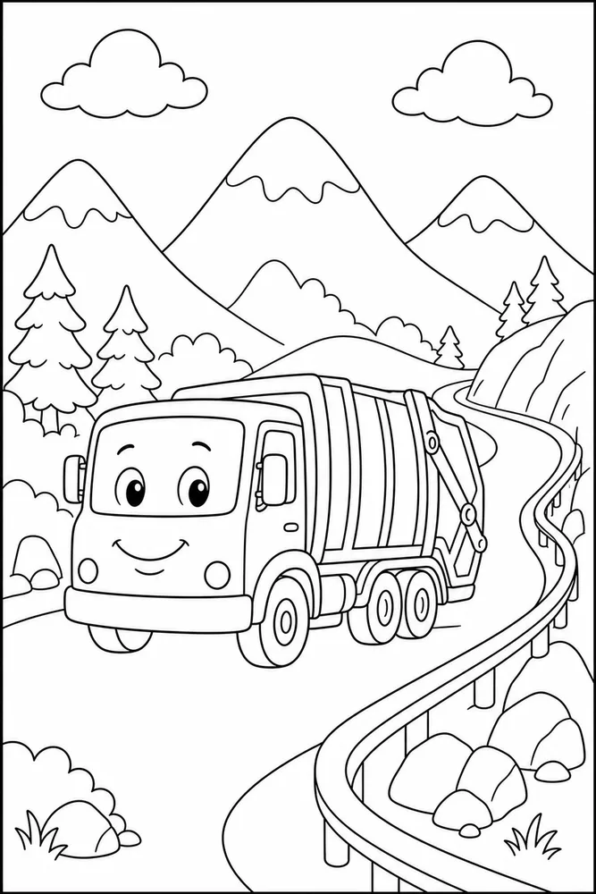 Garbage Truck Garbage Truck Mountain Road coloring page