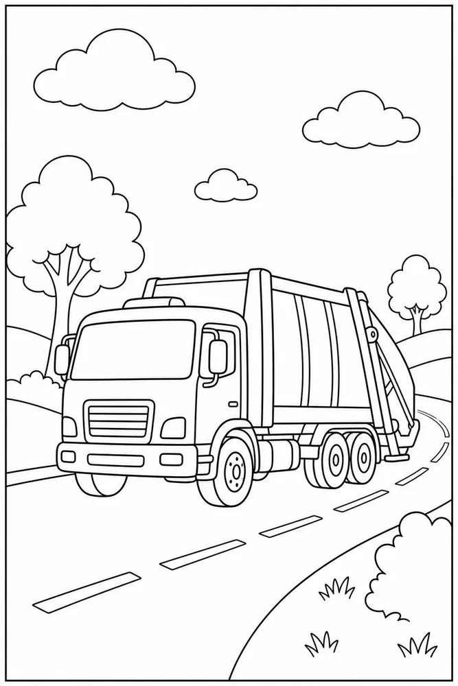 Garbage Truck Garbage Truck Open Road coloring page