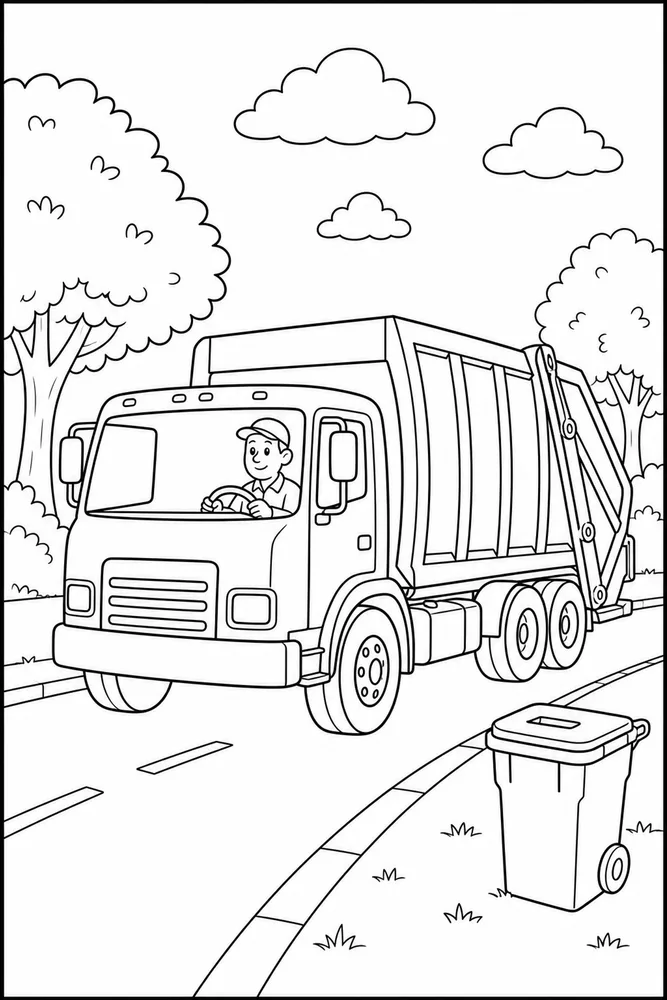 Garbage Truck Garbage Truck Side Road coloring page