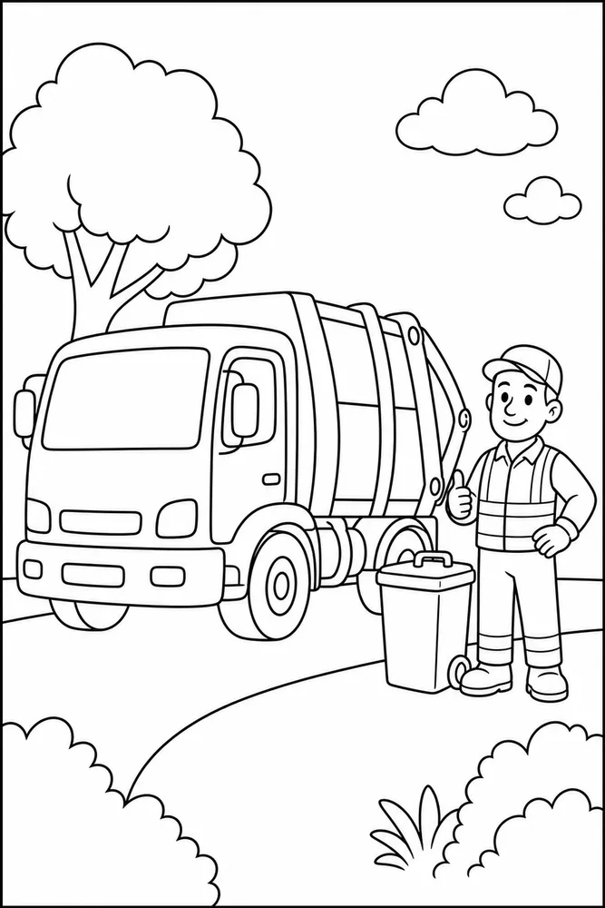 Garbage Truck Garbage Truck Simple Outline coloring page