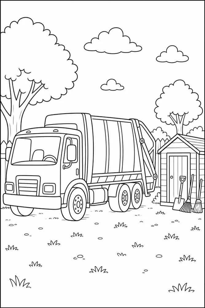 Garbage Truck Garbage Truck Tool Shed coloring page