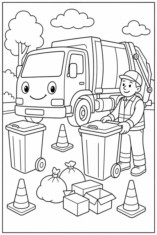 Garbage Truck Garbage Truck Work Site coloring page