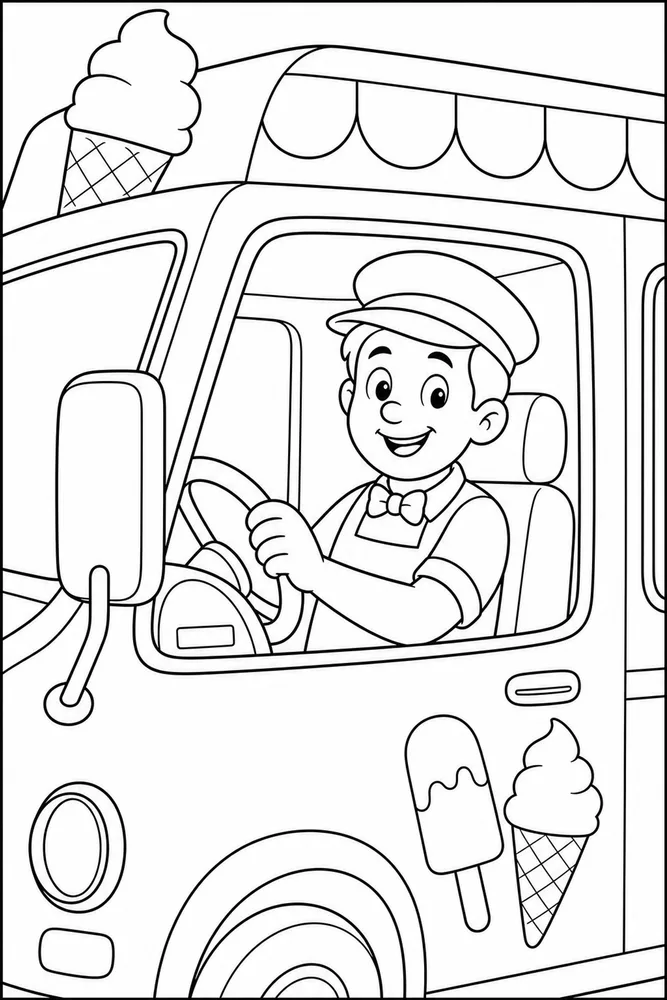 Ice Cream Truck Ice Cream Truck Driver Cab Detail coloring page