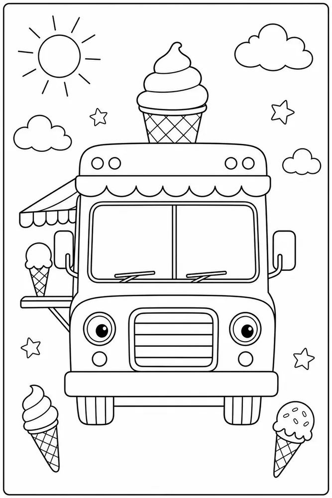 Ice Cream Truck Coloring Pages preview: Ice Cream Truck Ice Cream Truck Front View coloring page