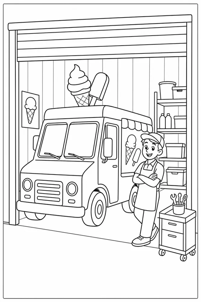 Ice Cream Truck Ice Cream Truck Garage Bay coloring page