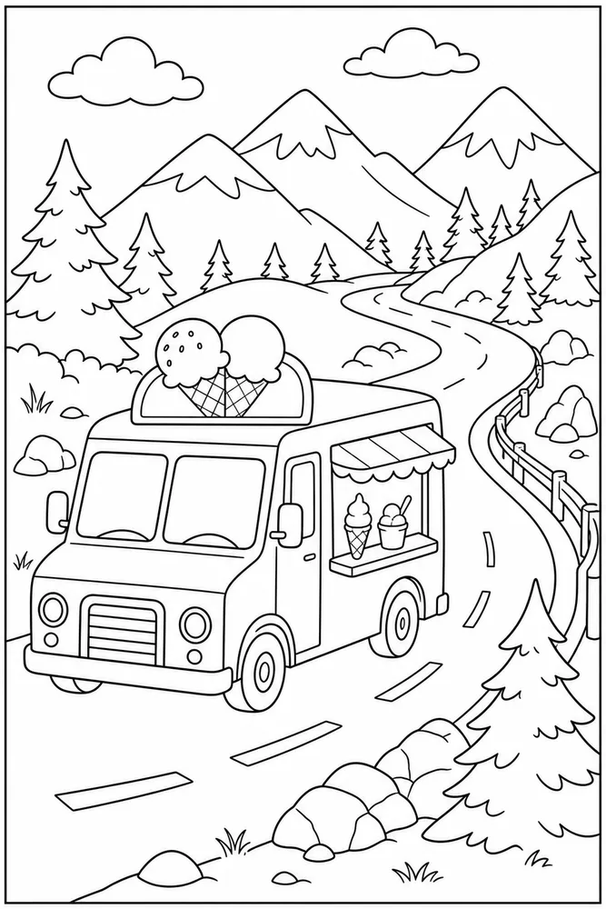 Ice Cream Truck Ice Cream Truck Mountain Road coloring page