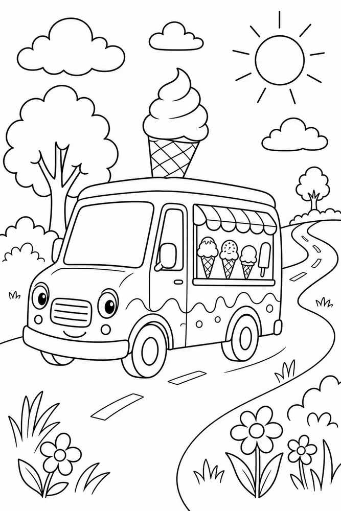 Ice Cream Truck Ice Cream Truck Open Road coloring page