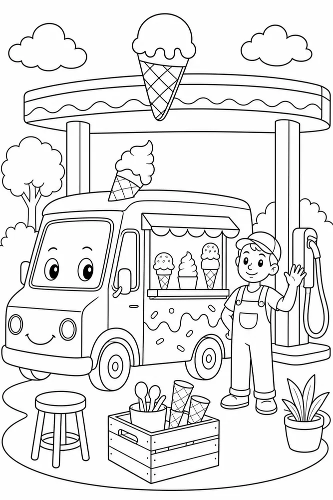 Ice Cream Truck Ice Cream Truck Service Station coloring page