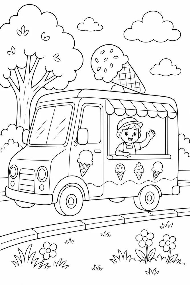 Ice Cream Truck Ice Cream Truck Side Road coloring page