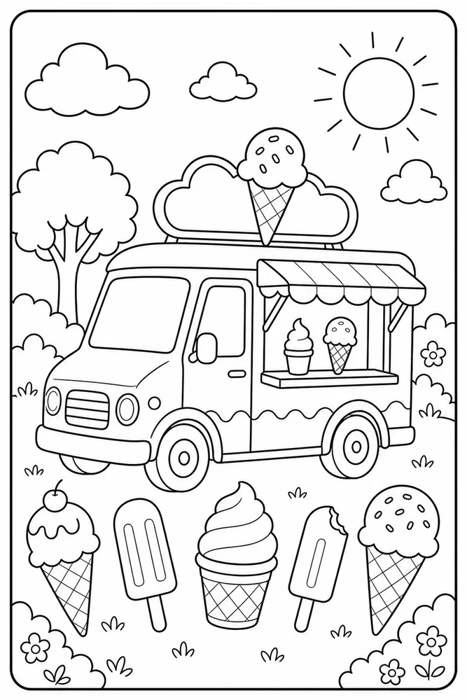 Ice Cream Truck Ice Cream Truck Simple Outline coloring page