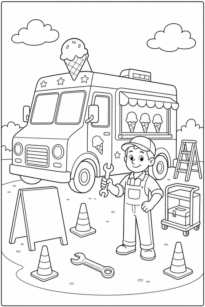 Ice Cream Truck Ice Cream Truck Work Site coloring page