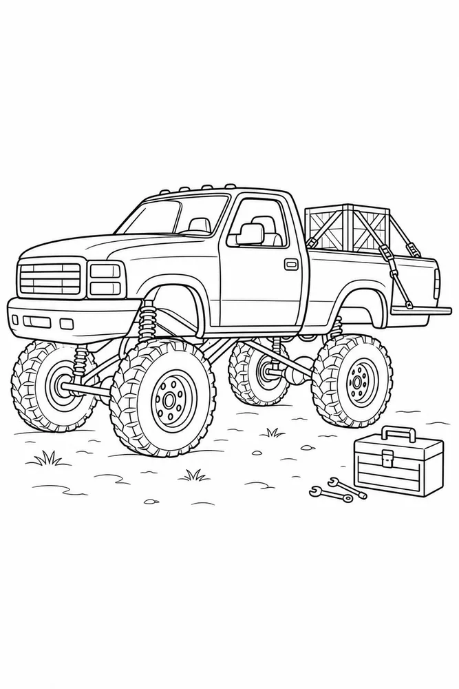 Lifted Truck Lifted Truck Driver Cab Detail coloring page