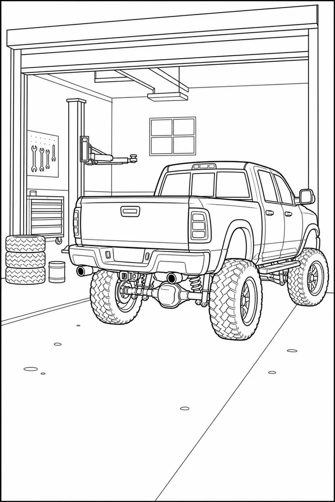 Lifted Truck Lifted Truck Garage Bay coloring page