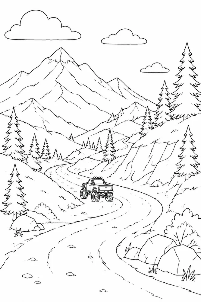Lifted Truck Lifted Truck Mountain Road coloring page