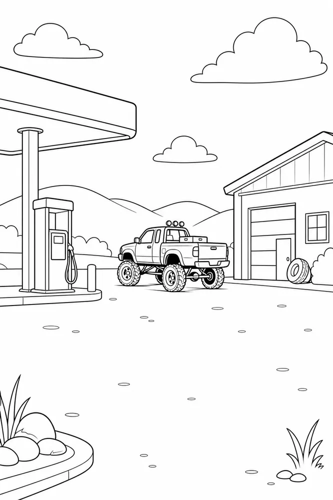 Lifted Truck Lifted Truck Service Station coloring page