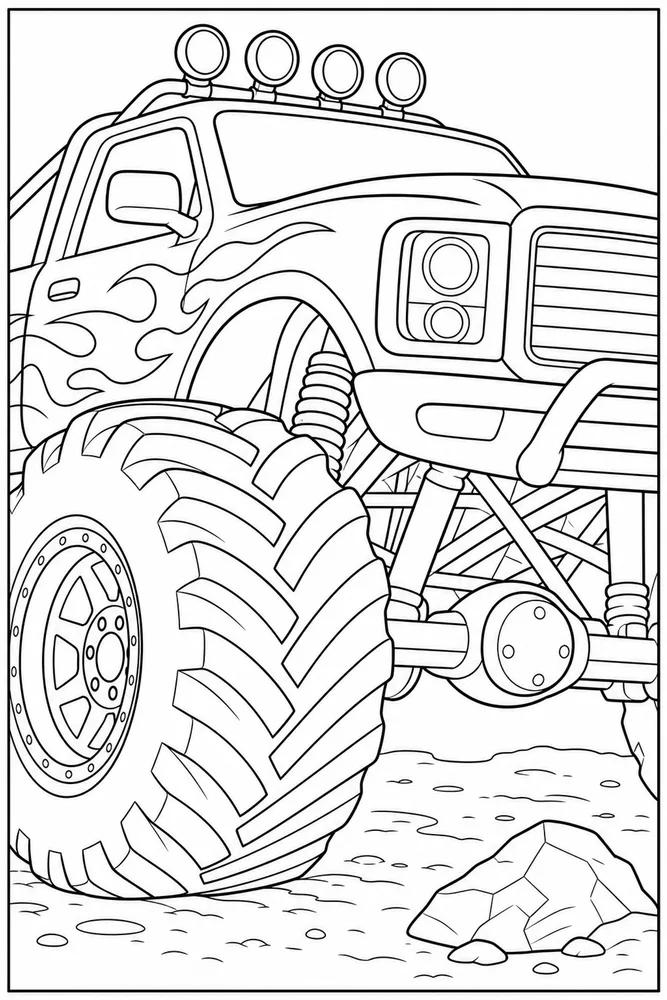 Monster Truck Monster truck close up detail coloring page