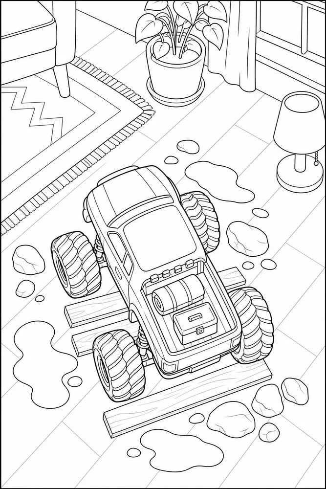 Monster Truck Monster truck cozy indoor moment coloring page