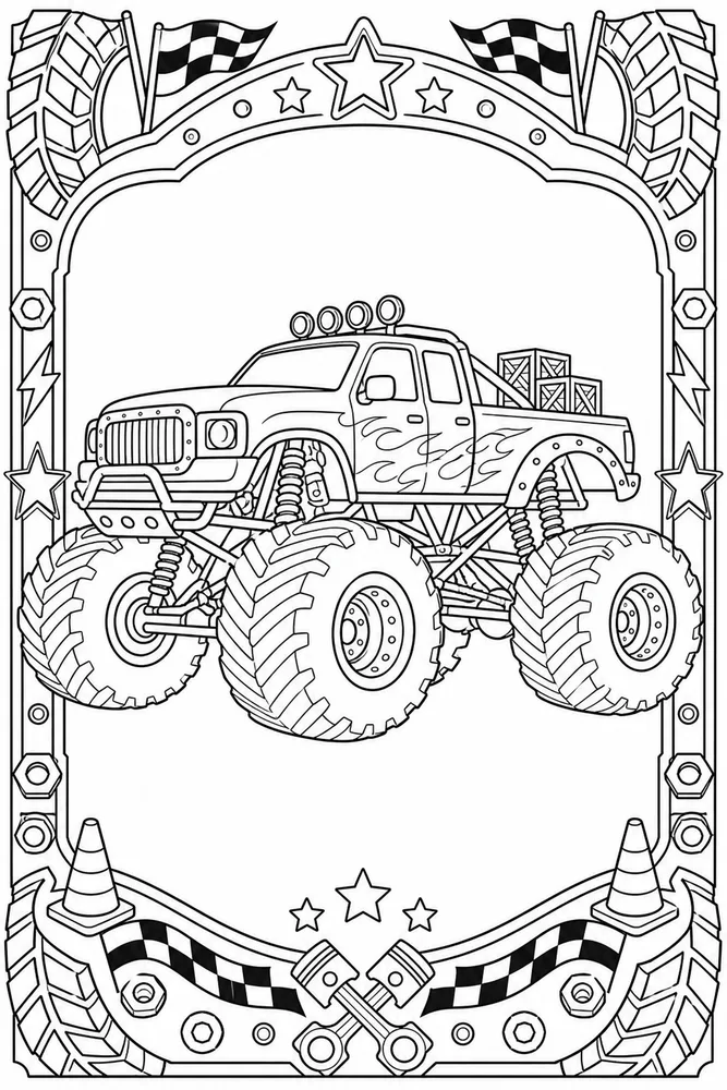 Monster Truck Monster truck decorative border coloring page