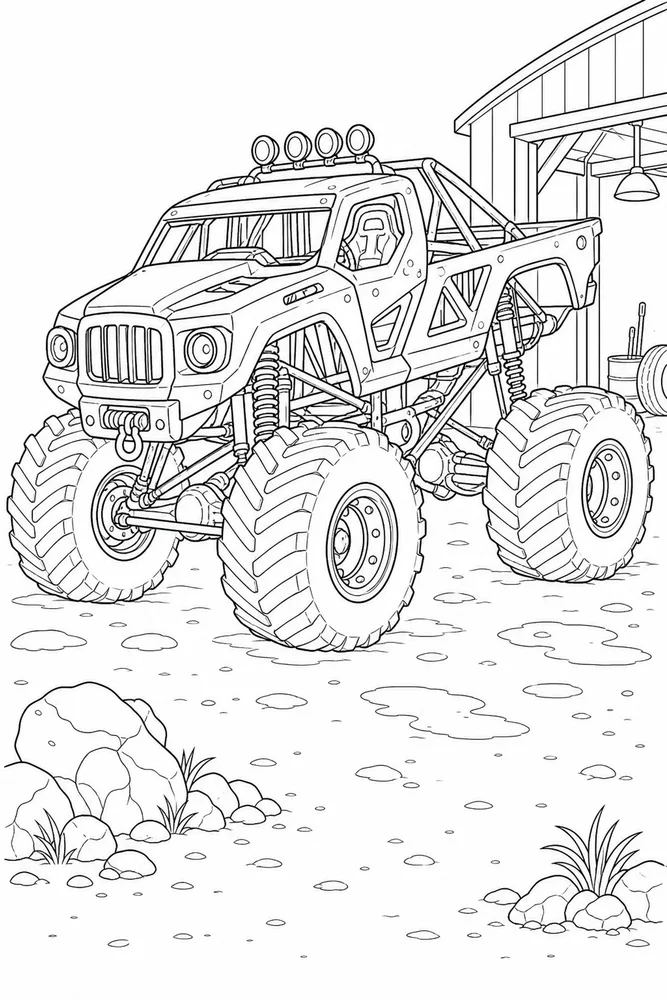 Monster Truck Coloring Pages preview: Monster Truck Monster truck front portrait coloring page