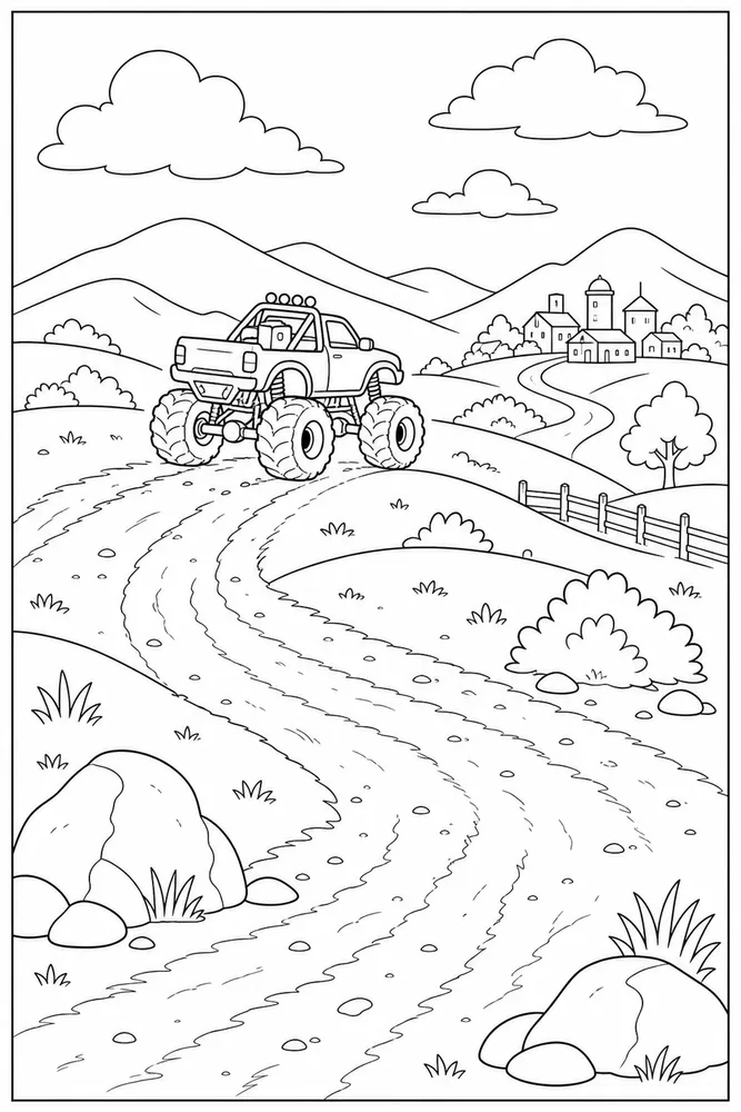 Monster Truck Monster truck habitat background coloring page
