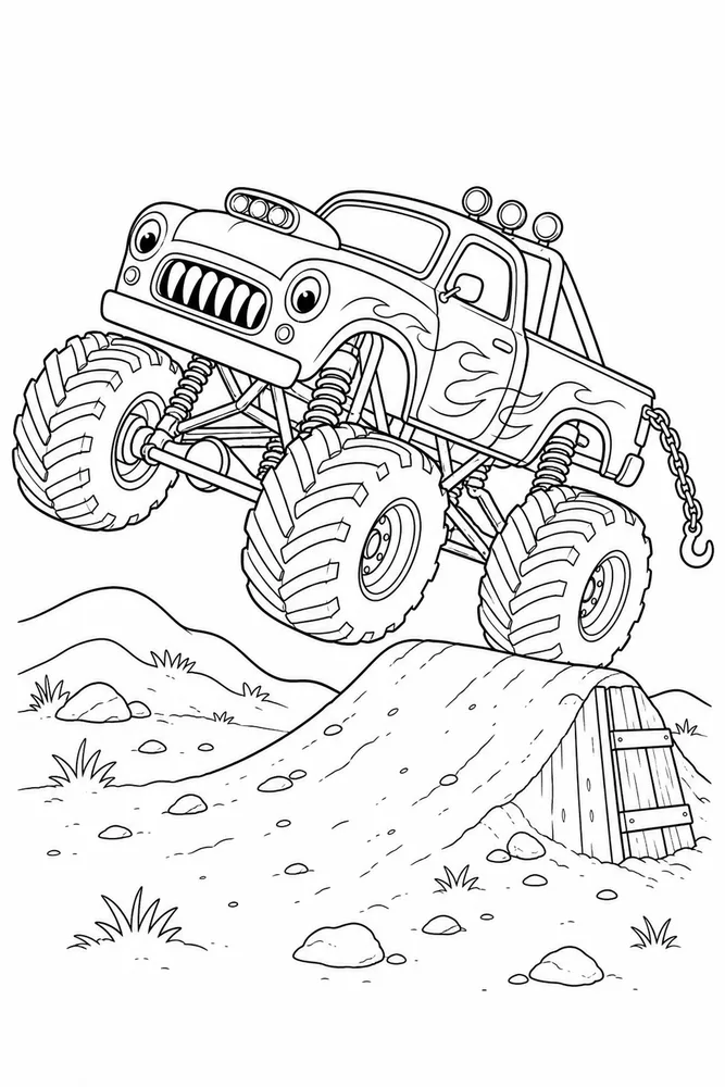 Monster Truck Monster truck playful pose coloring page