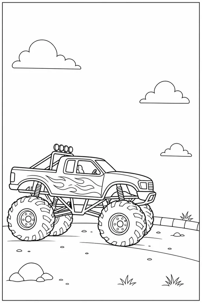 Monster Truck Monster truck simple scene coloring page