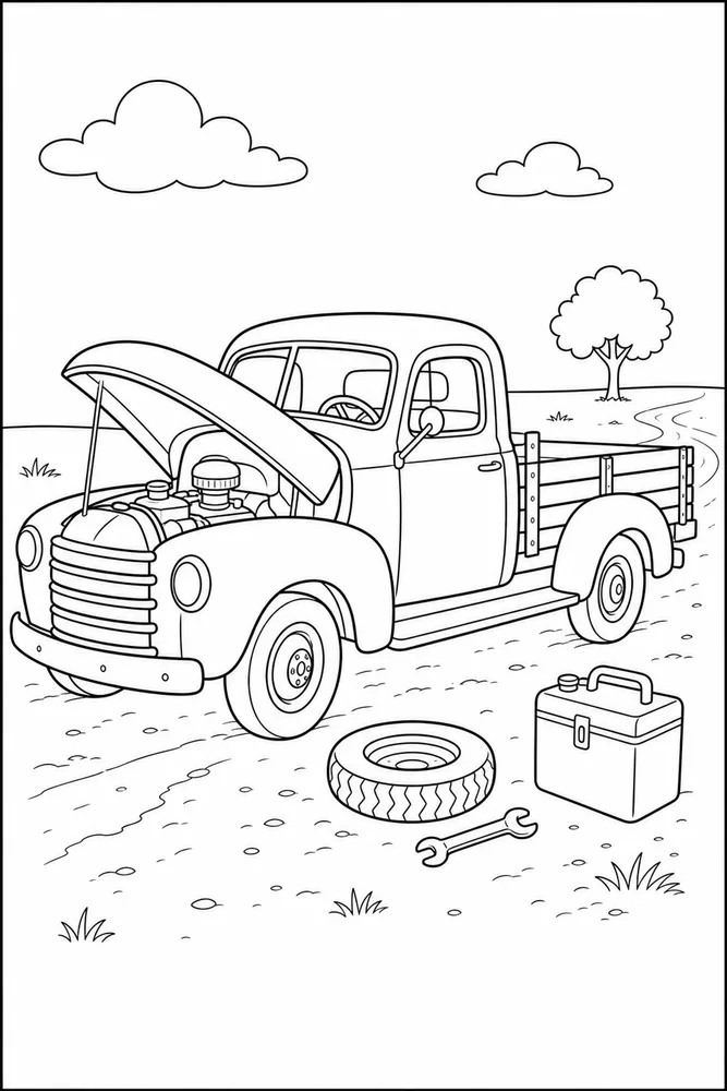 Old Truck Old Truck Driver Cab Detail coloring page