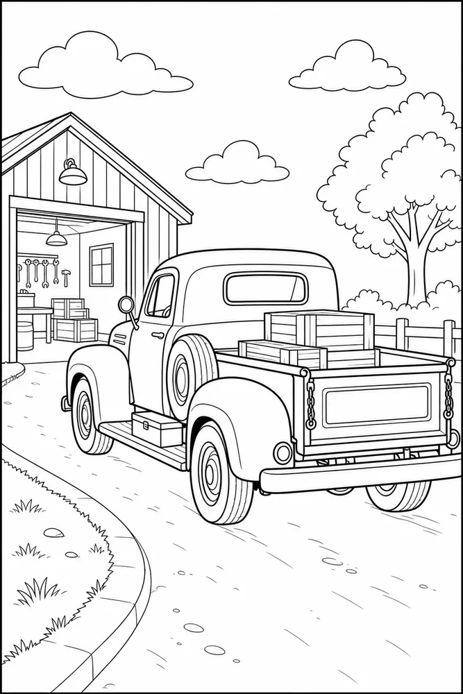 Old Truck Old Truck Garage Bay coloring page