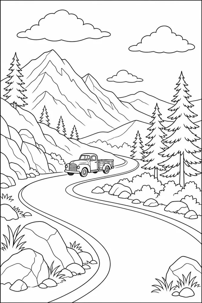 Old Truck Old Truck Mountain Road coloring page
